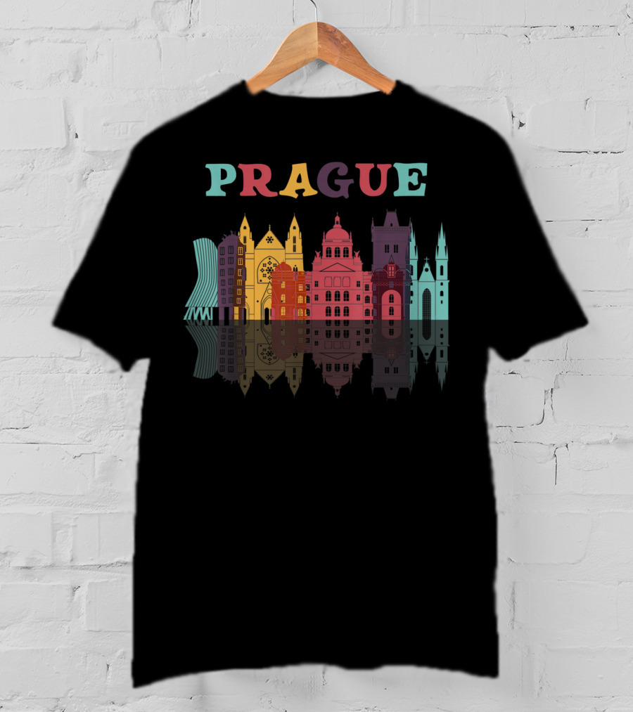 Prague Czech Republic Family Vacation European Skyline Reflection T-Shirt