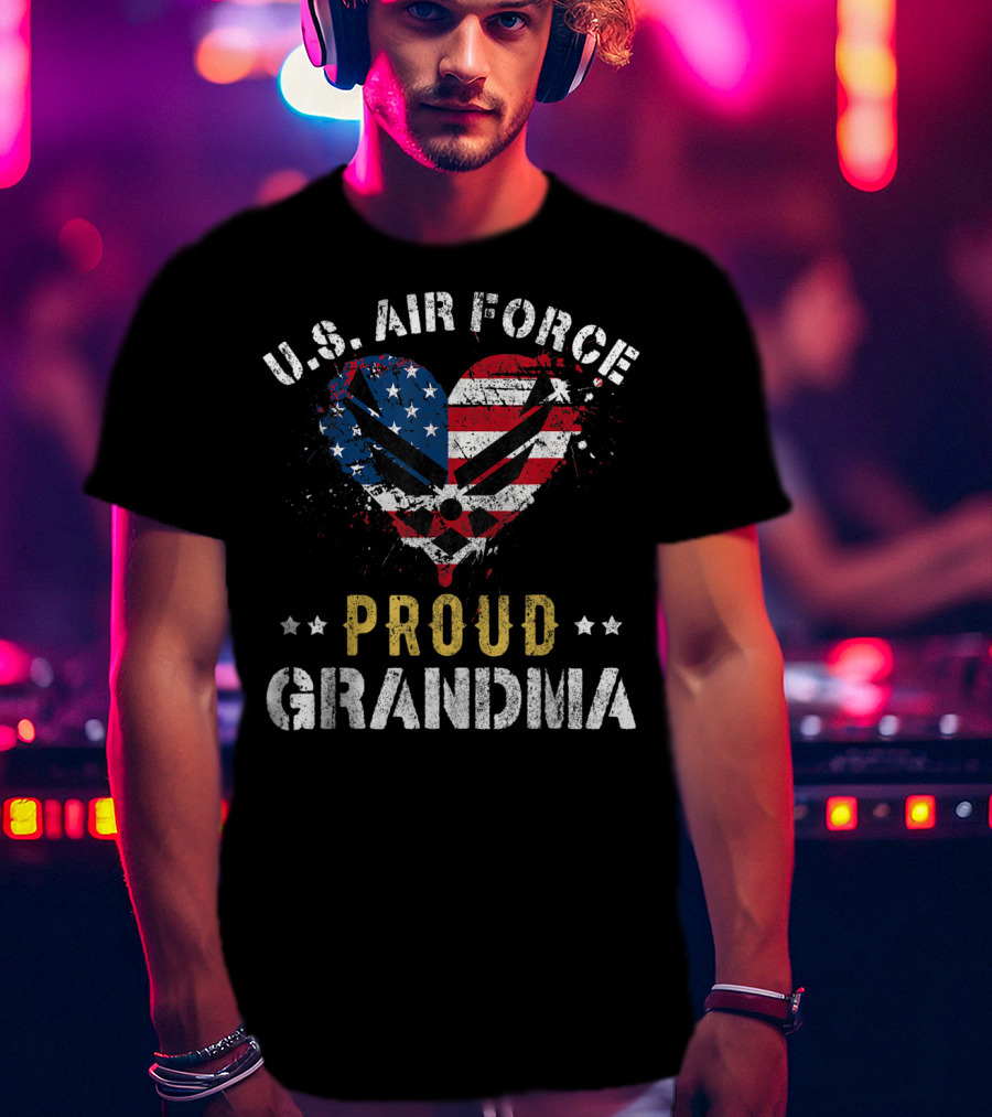U.S. Air Force Proud Grandma American Flag Heart T-Shirt
