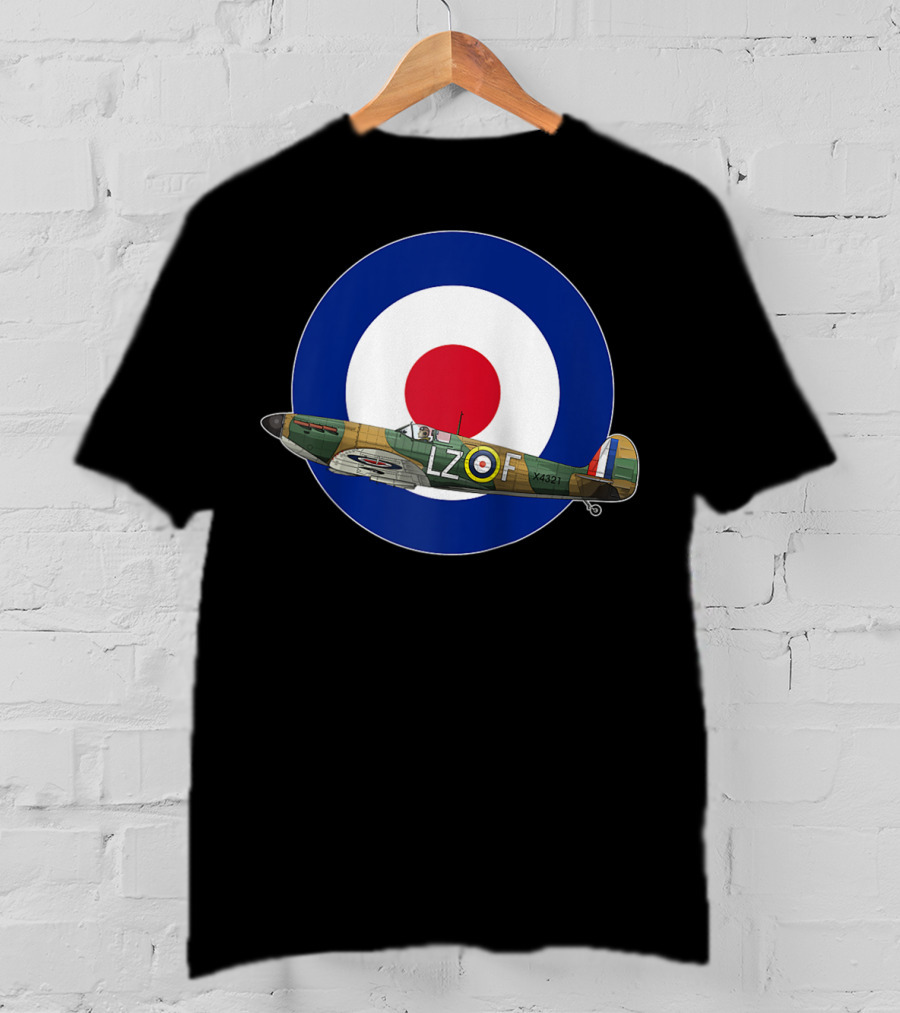 RAF Spitfire LZ-F Battle Of Britain Military WW2 Roundel T-Shirt