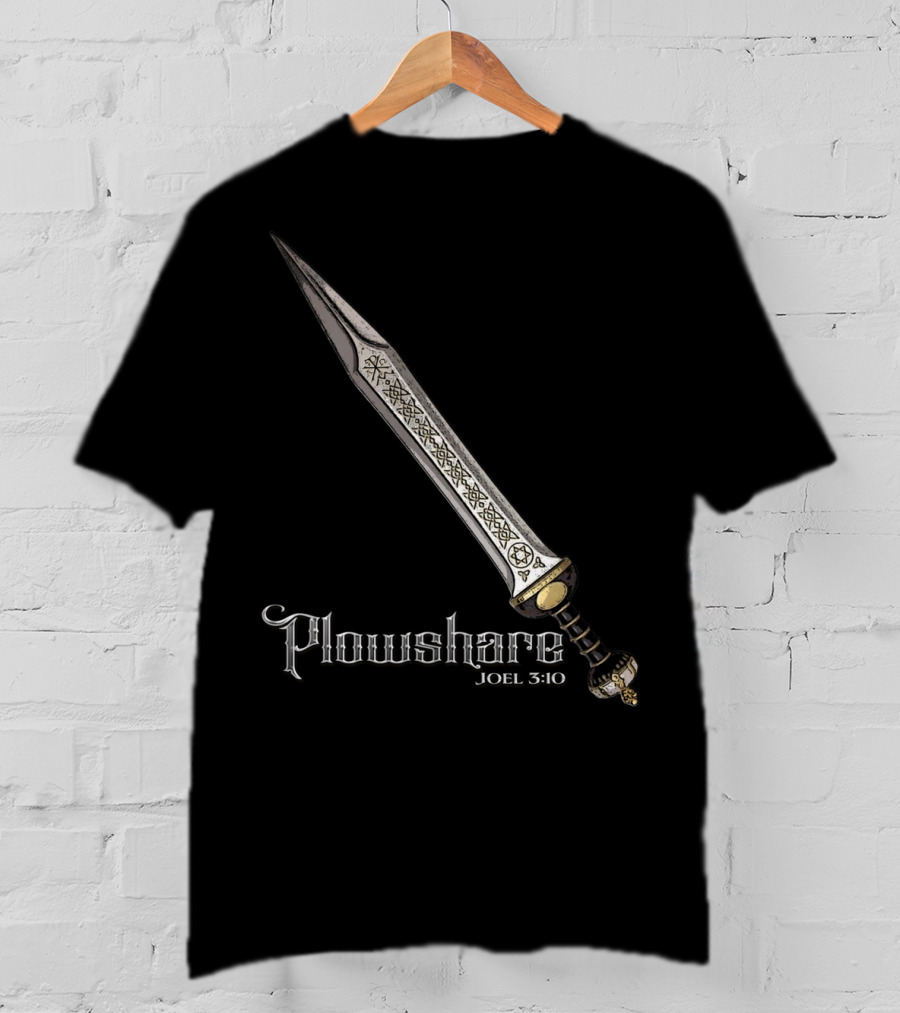 Plowshare Joel 3:10 Sword Design Red Chi Rho Brand T-Shirt