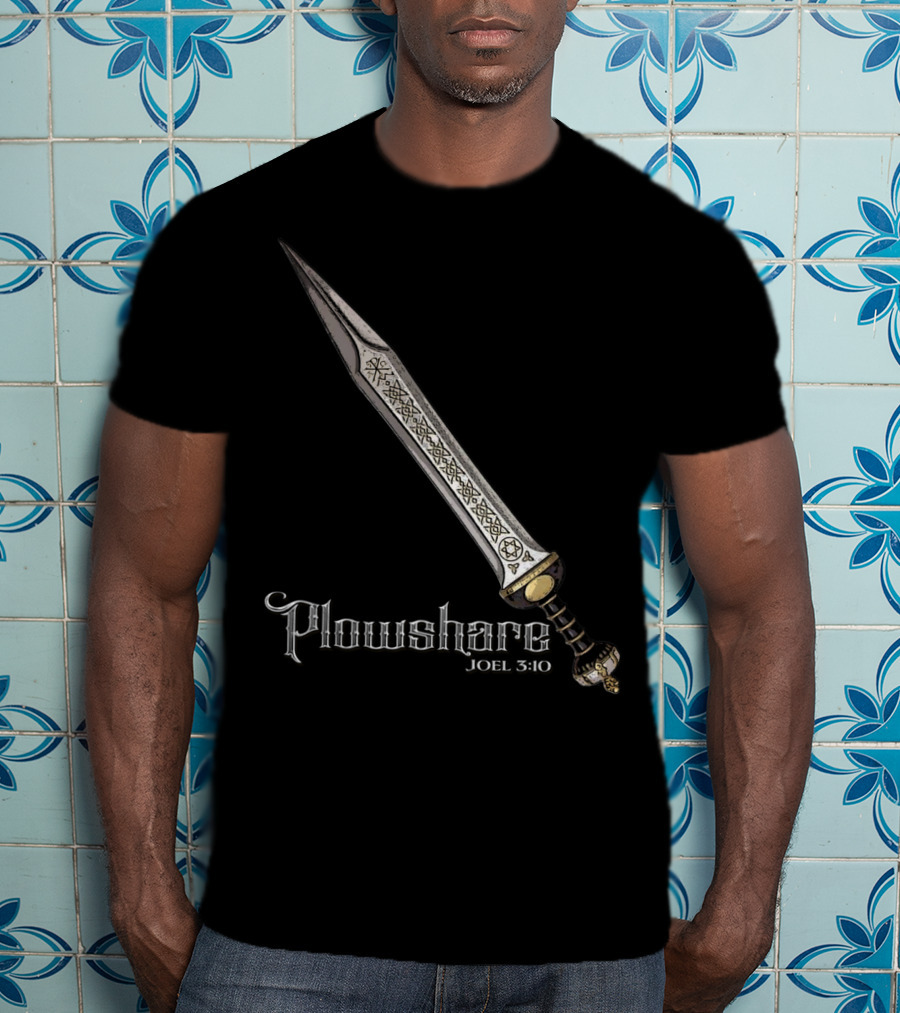 Plowshare Joel 3:10 Sword Design Red Chi Rho Brand T-Shirt