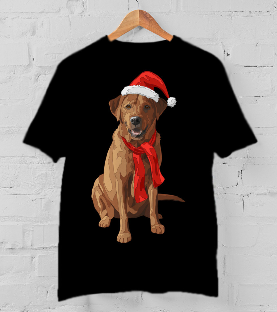 Red Labrador Retriever Dog With Christmas Santa Hat And Scarf T-Shirt