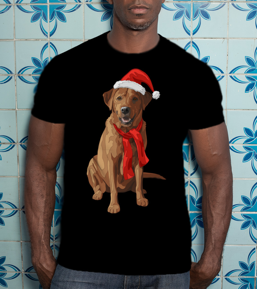 Red Labrador Retriever Dog With Christmas Santa Hat And Scarf T-Shirt