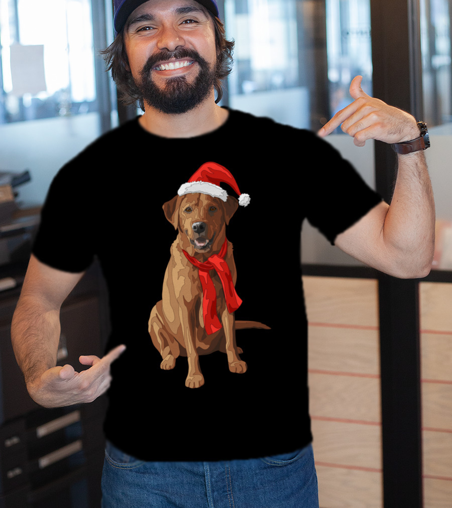 Red Labrador Retriever Dog With Christmas Santa Hat And Scarf T-Shirt