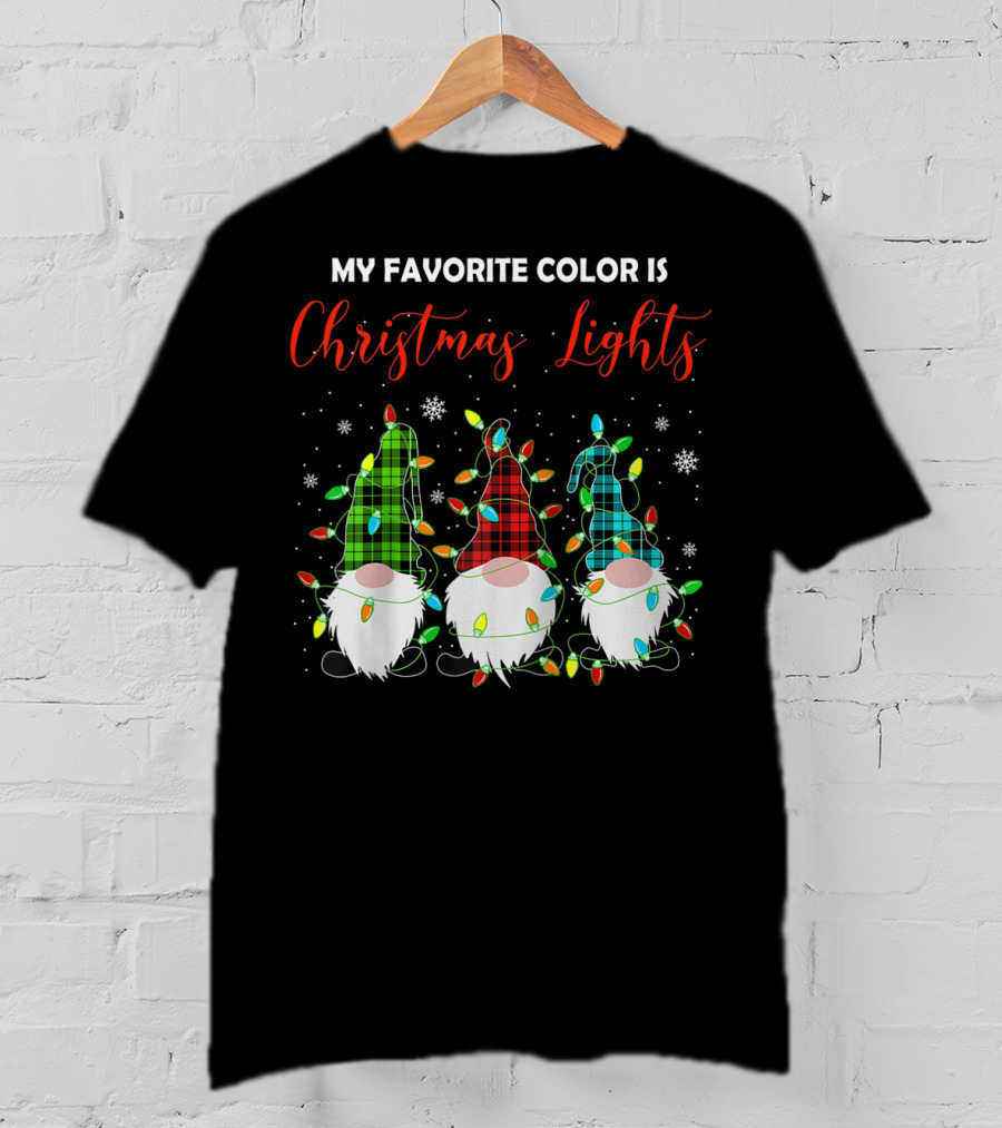 My Favorite Color Is Christmas Lights 3 Nordic Gnomes Swedish Xmas Nisse T-Shirt