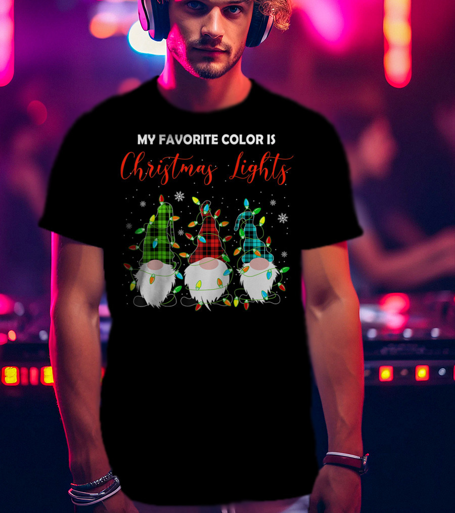 My Favorite Color Is Christmas Lights 3 Nordic Gnomes Swedish Xmas Nisse T-Shirt