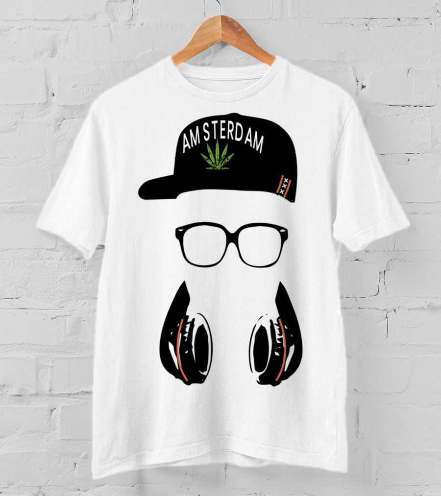 Amsterdam Holland Marijuana Souvenir Hat Glasses Headphones T-Shirt