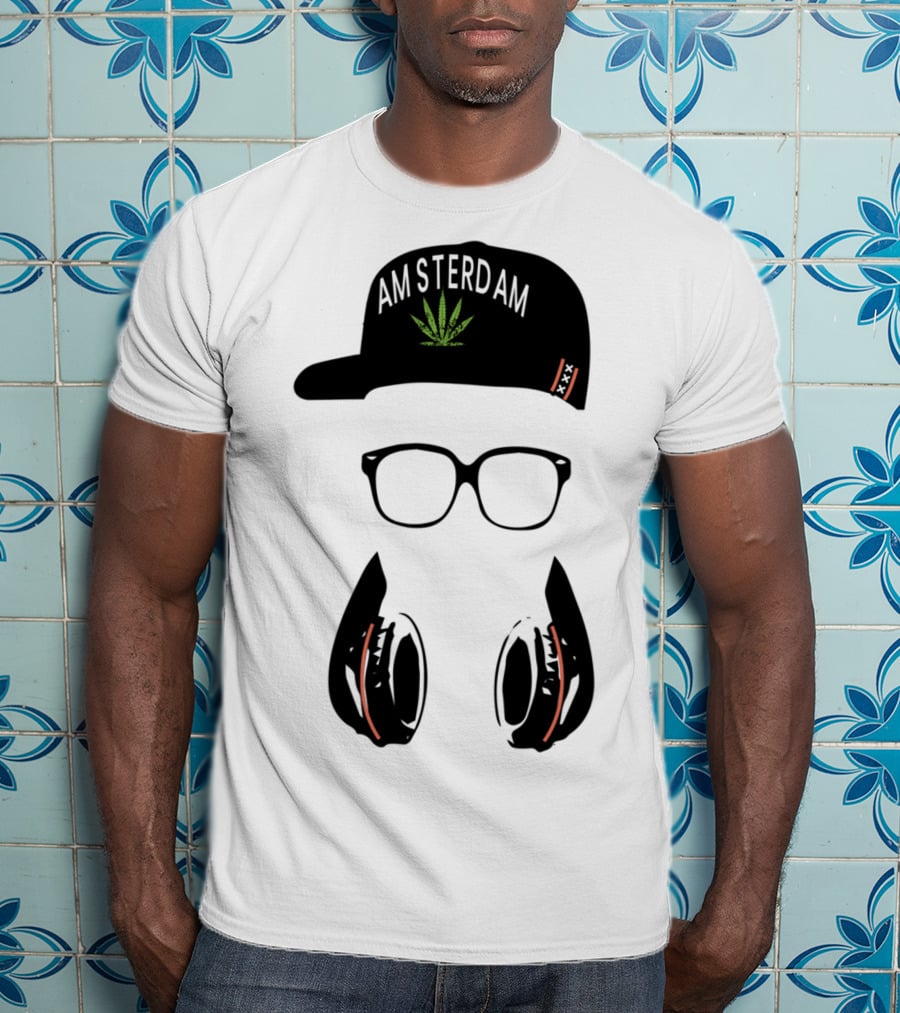 Amsterdam Holland Marijuana Souvenir Hat Glasses Headphones T-Shirt