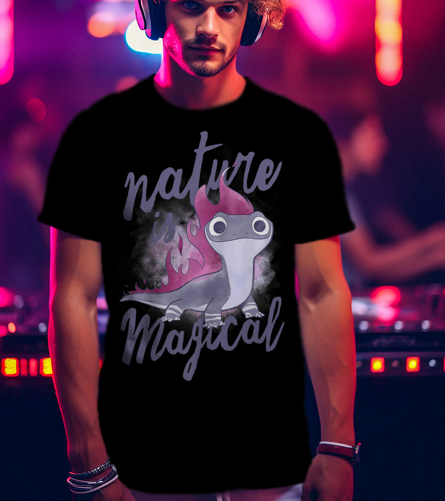 Disney Frozen 2 Salamander Character With Nature Is Magical Text T-Shirt