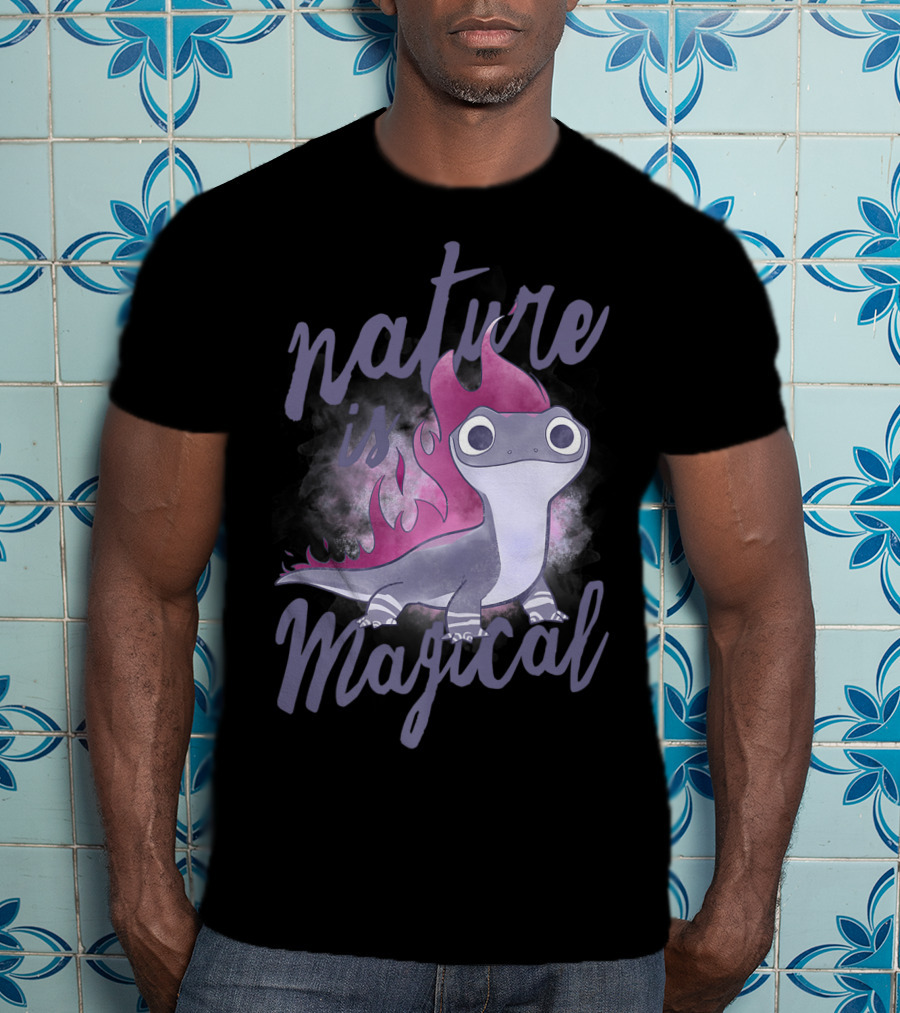 Disney Frozen 2 Salamander Character With Nature Is Magical Text T-Shirt