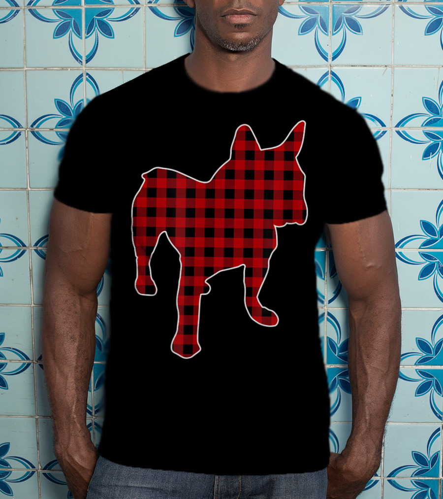 French Bulldog Red Buffalo Plaid Christmas T-Shirt