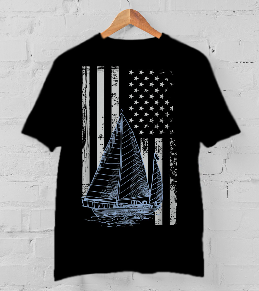 Fun Vintage Sailboat With American Flag Elements T-Shirt