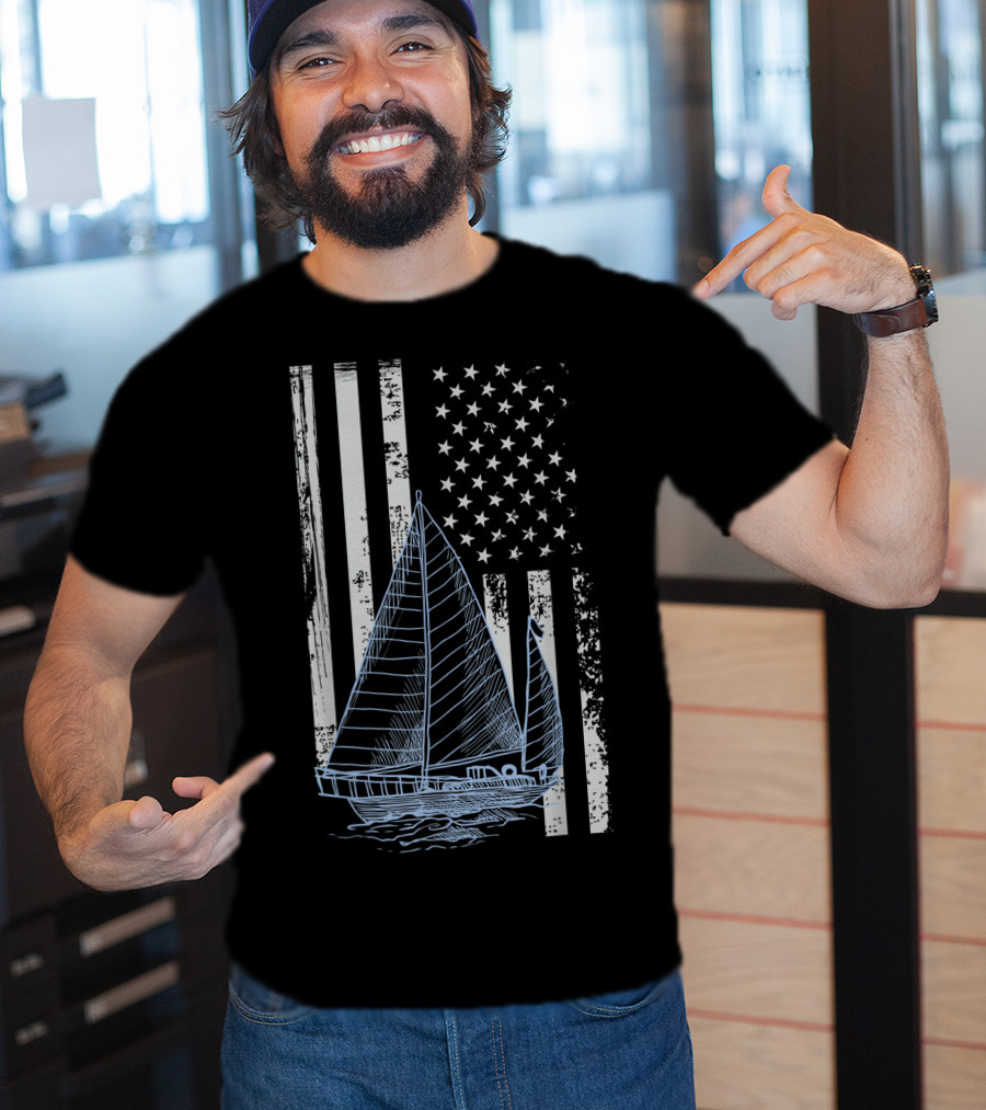 Fun Vintage Sailboat With American Flag Elements T-Shirt