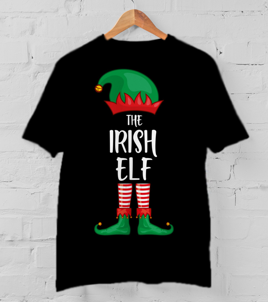 The Irish Elf Christmas Party Holiday Outfits With Green Hat And Striped Pants T-Shirt