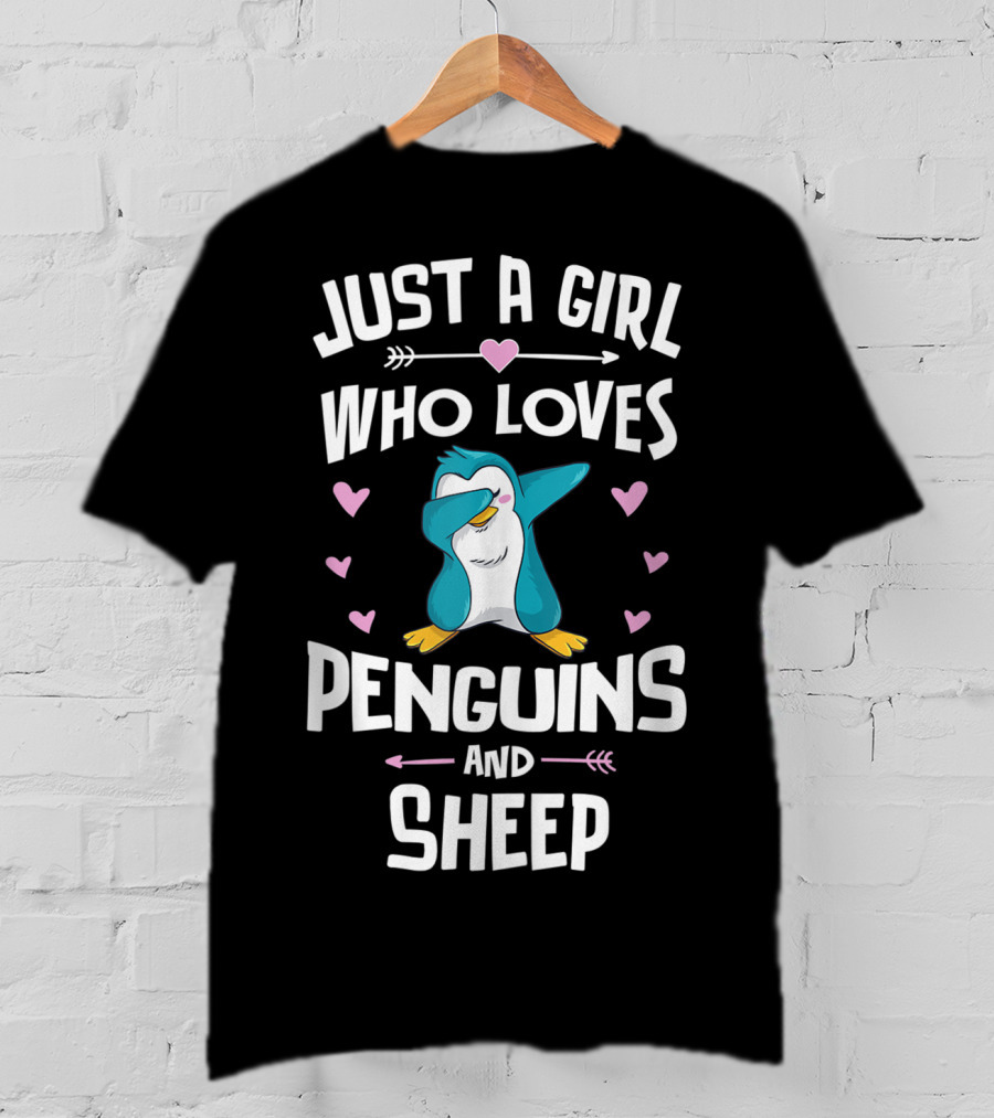 Just A Girl Who Loves Penguins And Sheep Dabbing Penguin Heart Arrows T-Shirt