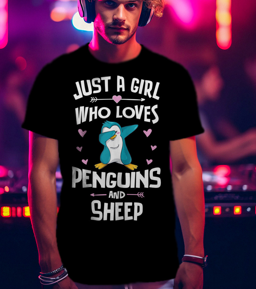 Just A Girl Who Loves Penguins And Sheep Dabbing Penguin Heart Arrows T-Shirt