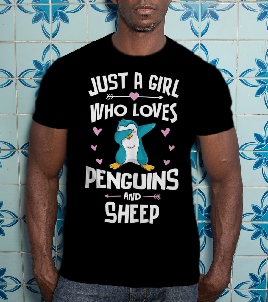 Just A Girl Who Loves Penguins And Sheep Dabbing Penguin Heart Arrows T-Shirt
