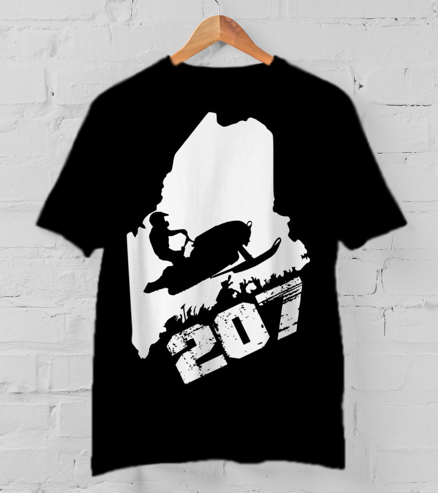 Maine 207 Snowmobile Silhouette In State Outline T-Shirt