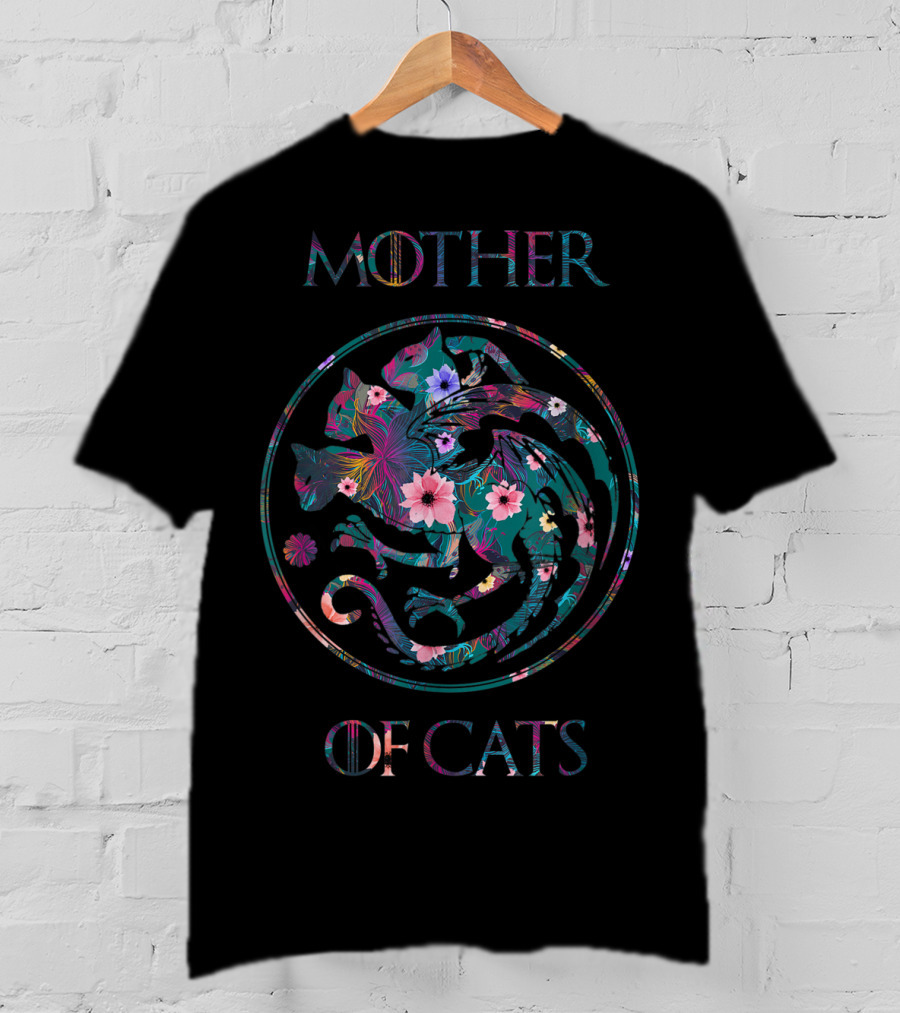 Mother Of Cats With Floral Pattern Cat Lovers T-Shirt