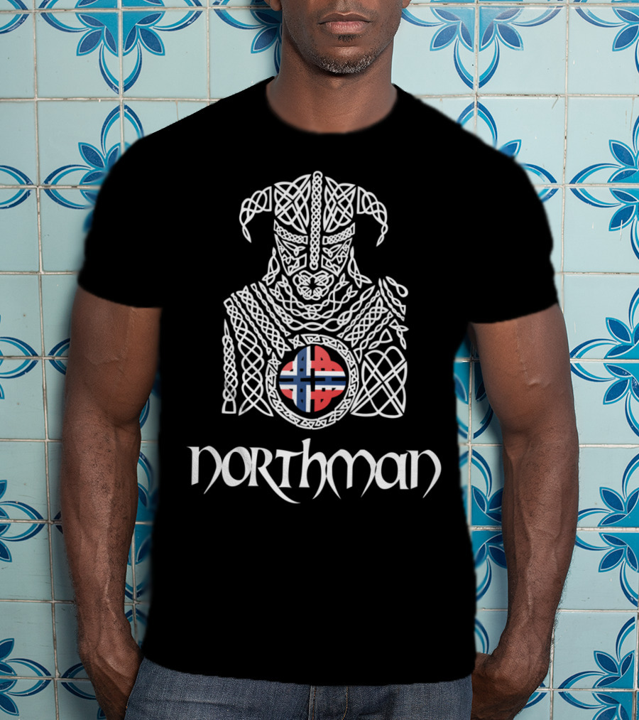 Nordic Norway Viking Northman With Norwegian Flag T-Shirt