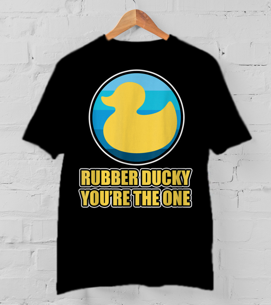 Rubber Ducky You're The One Iconic Yellow Toy Bath Duck Blue Circle Background T-Shirt