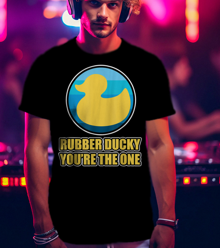 Rubber Ducky You're The One Iconic Yellow Toy Bath Duck Blue Circle Background T-Shirt