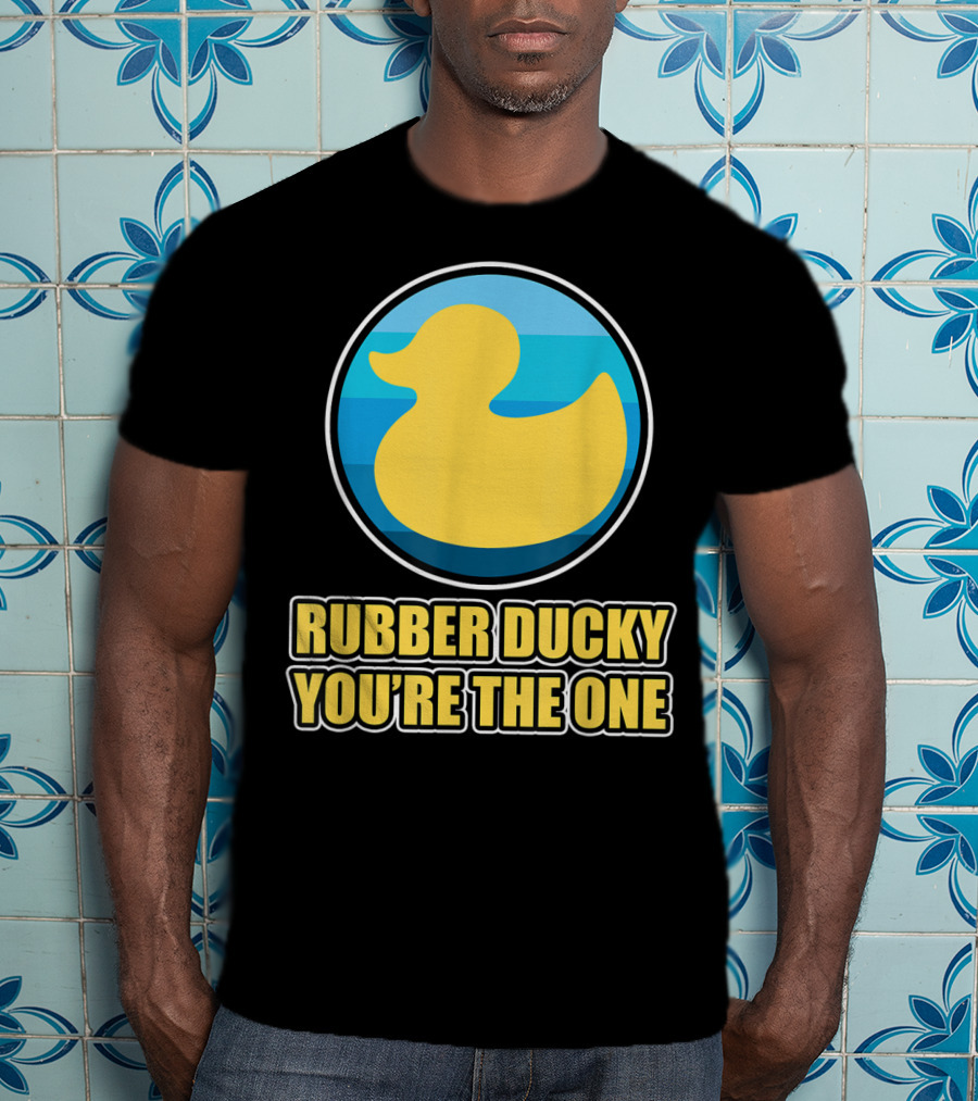 Rubber Ducky You're The One Iconic Yellow Toy Bath Duck Blue Circle Background T-Shirt