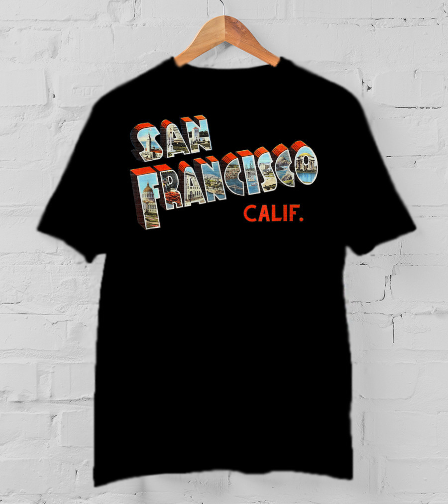 San Francisco California Calif. Iconic Landmarks 3D Typeface T-Shirt