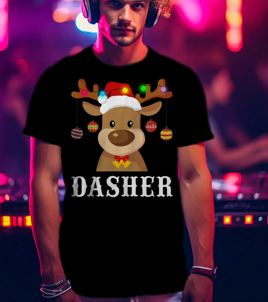 Dasher Reindeer Santa Xmas Group Holiday Lights T-Shirt