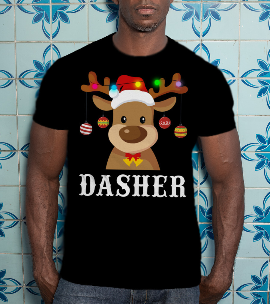 Dasher Reindeer Santa Xmas Group Holiday Lights T-Shirt