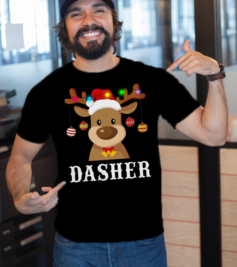 Dasher Reindeer Santa Xmas Group Holiday Lights T-Shirt