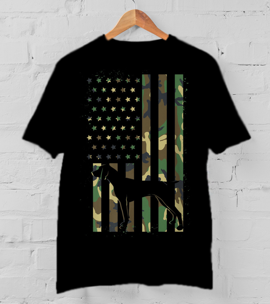 German Shorthair Pointer Mom Dog Camouflage American Flag T-Shirt