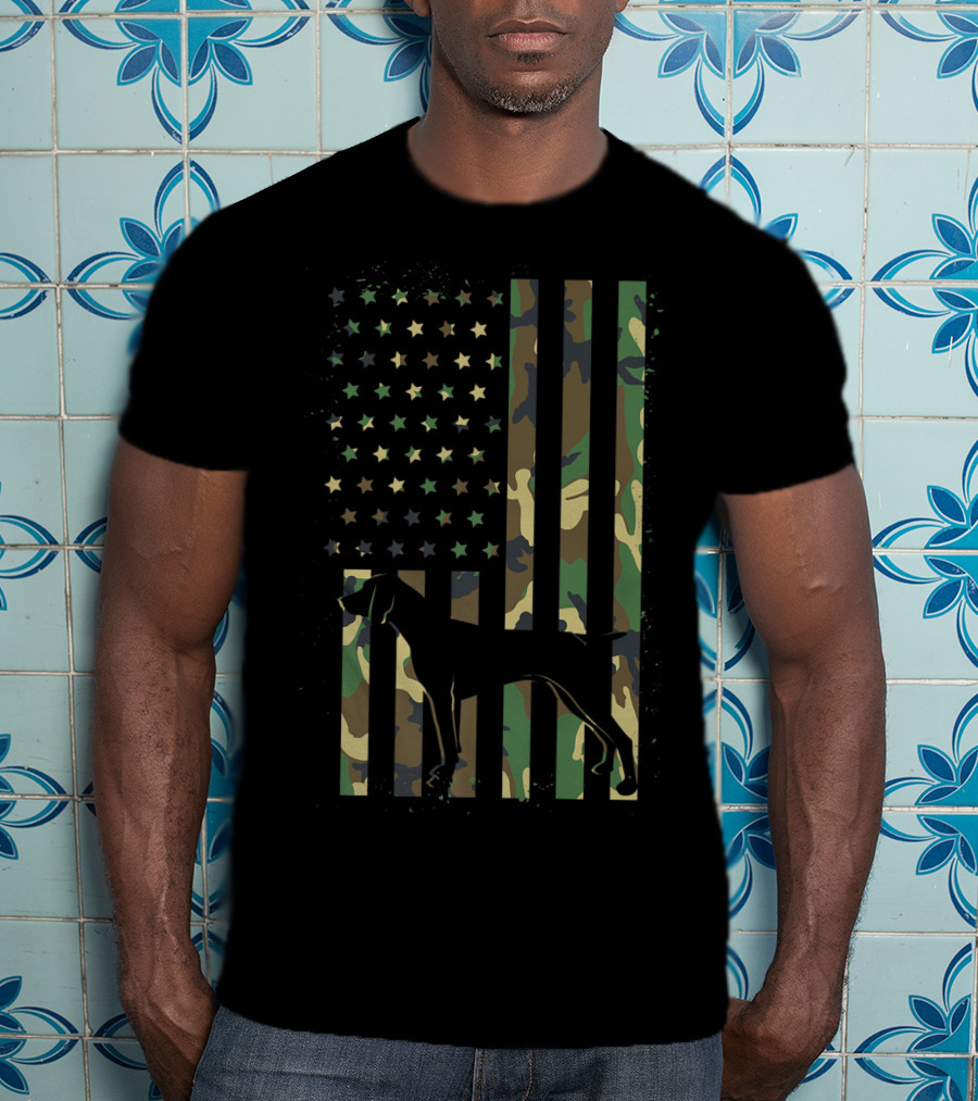 German Shorthair Pointer Mom Dog Camouflage American Flag T-Shirt