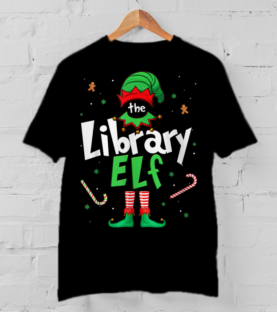 The Library Elf Christmas Xmas Family Outfit Candy Cane Gingerbread T-Shirt