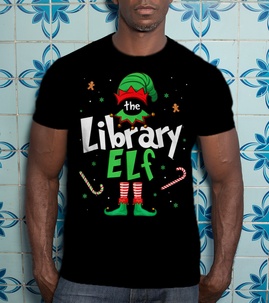 The Library Elf Christmas Xmas Family Outfit Candy Cane Gingerbread T-Shirt