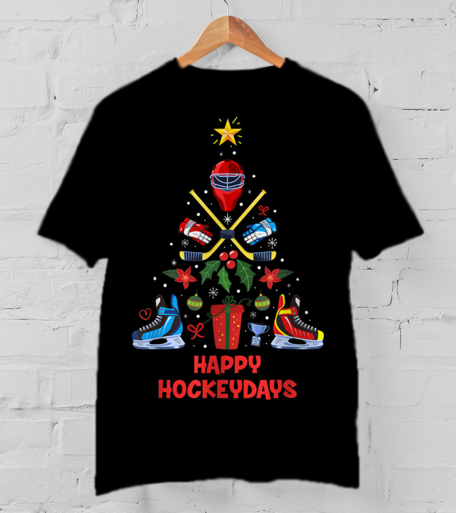 Happy Hockeydays Ice Hockey Ornament Christmas Tree T-Shirt