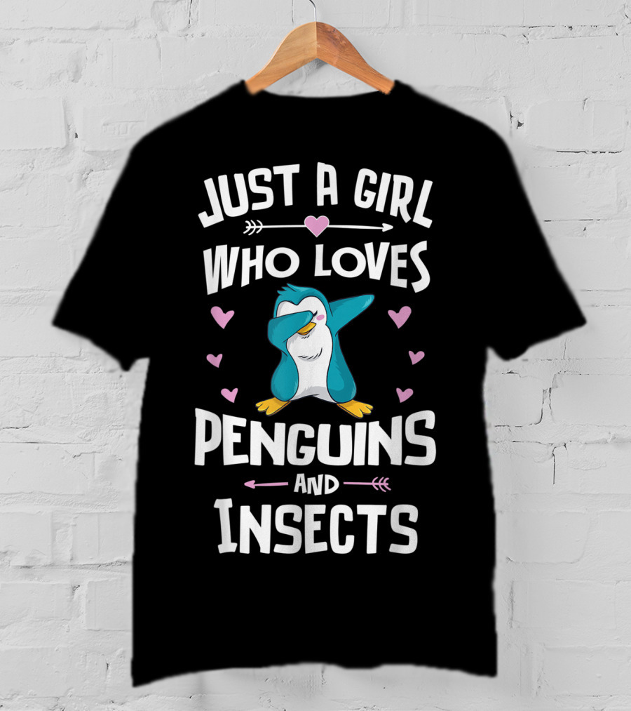 Just A Girl Who Loves Penguins And Insects Dabbing Penguin Hearts T-Shirt