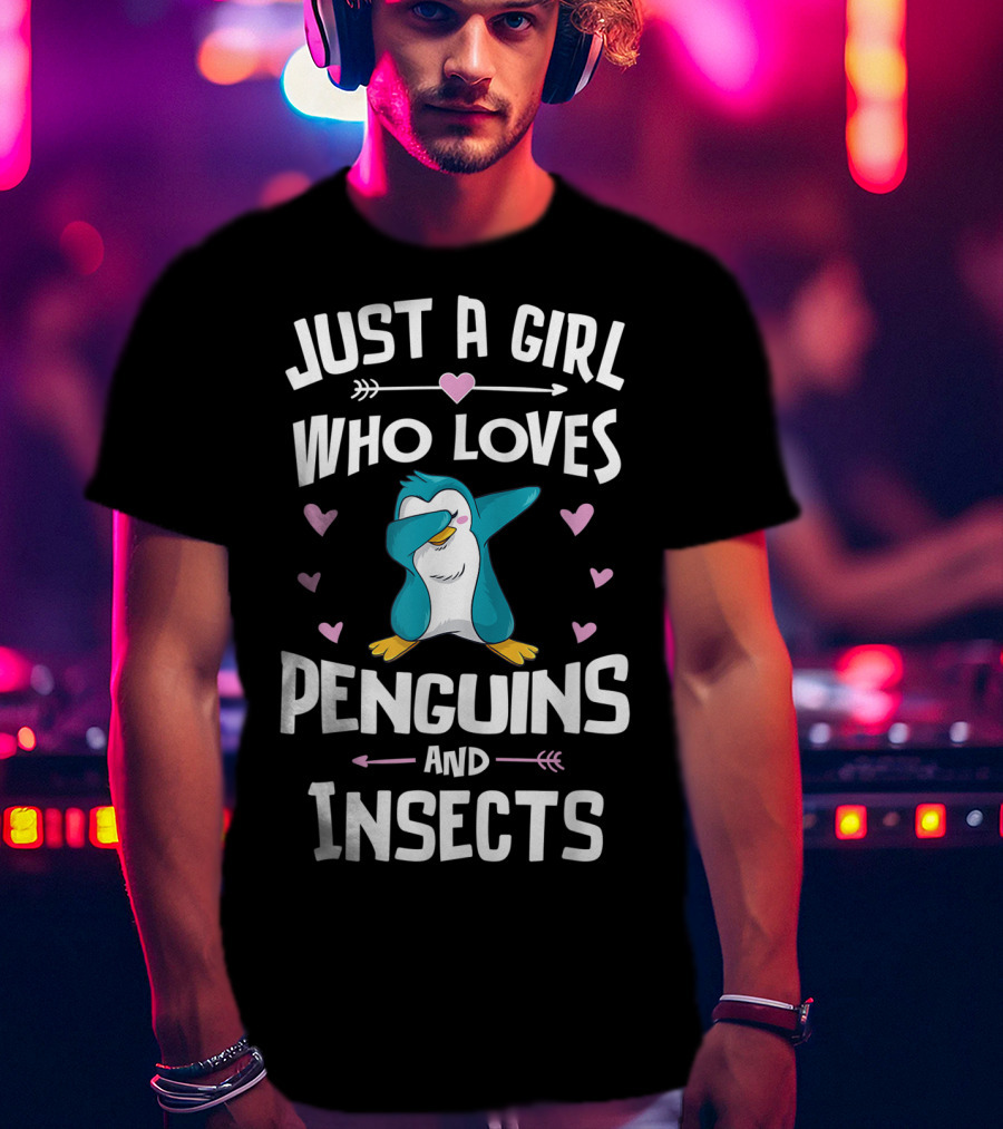 Just A Girl Who Loves Penguins And Insects Dabbing Penguin Hearts T-Shirt