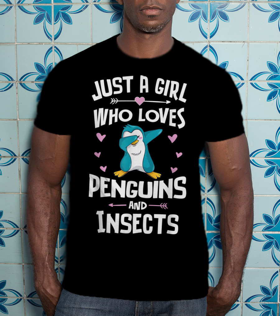 Just A Girl Who Loves Penguins And Insects Dabbing Penguin Hearts T-Shirt