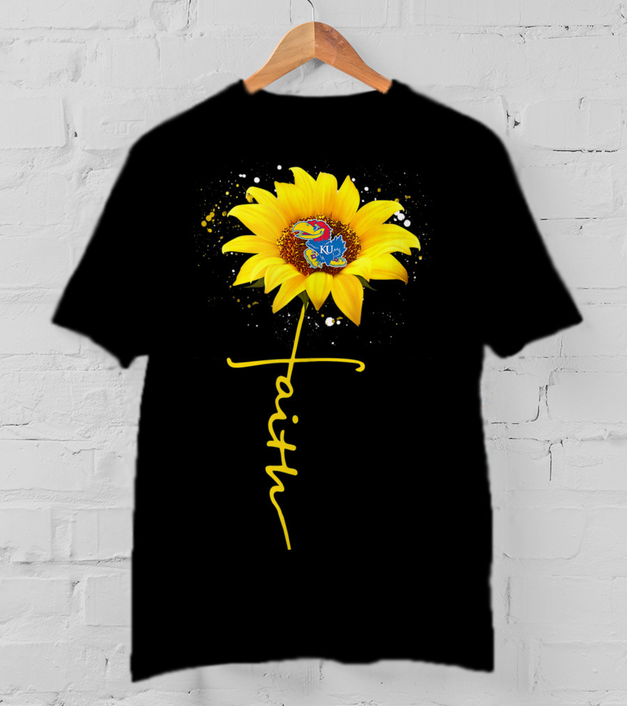 Kansas Jayhawks Sunflower Faith Cross Shape T-Shirt