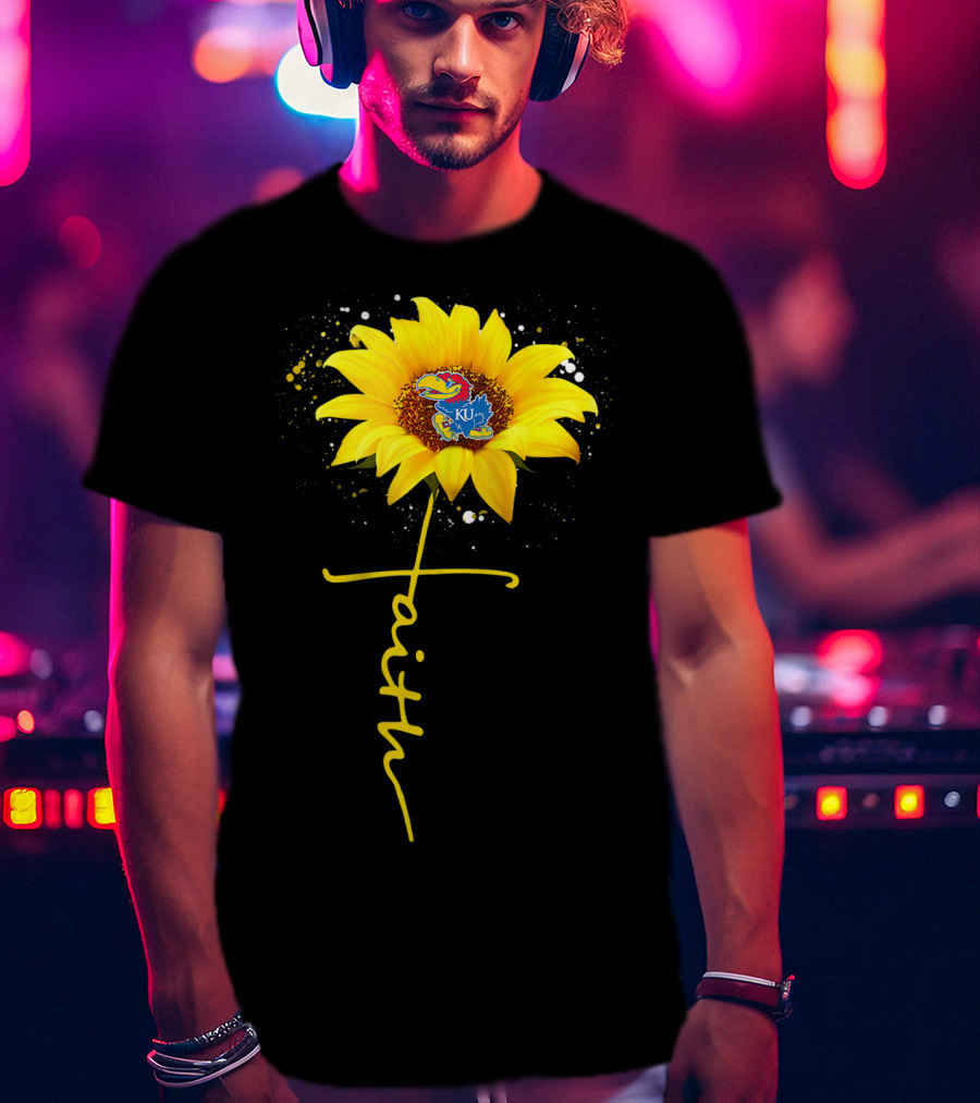 Kansas Jayhawks Sunflower Faith Cross Shape T-Shirt