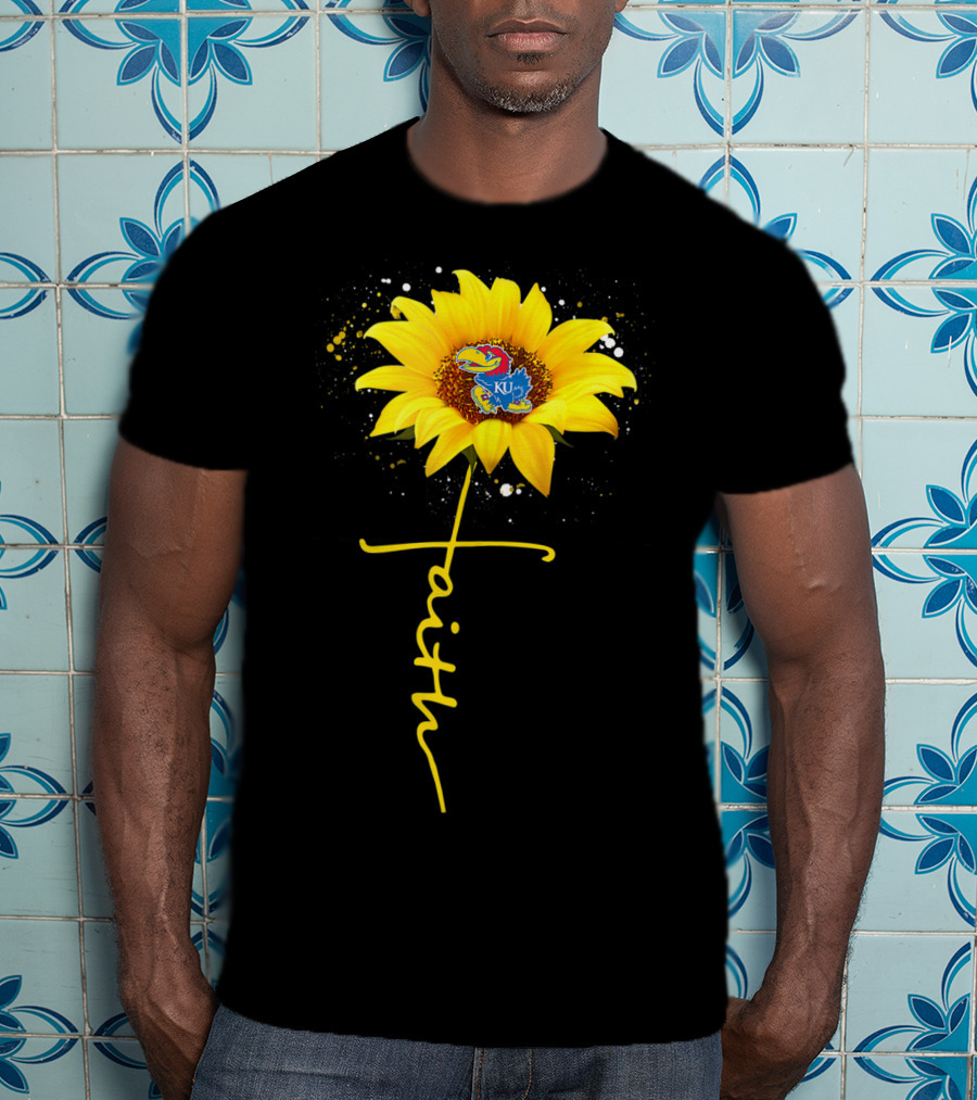 Kansas Jayhawks Sunflower Faith Cross Shape T-Shirt