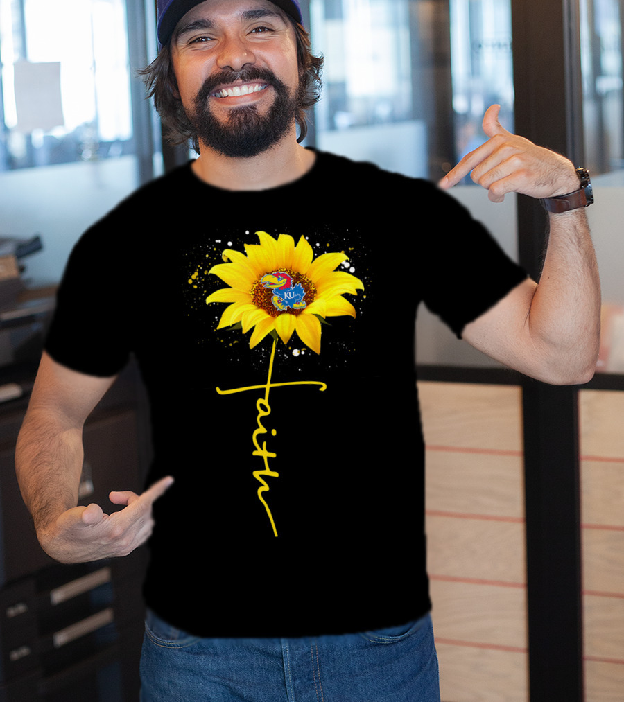 Kansas Jayhawks Sunflower Faith Cross Shape T-Shirt