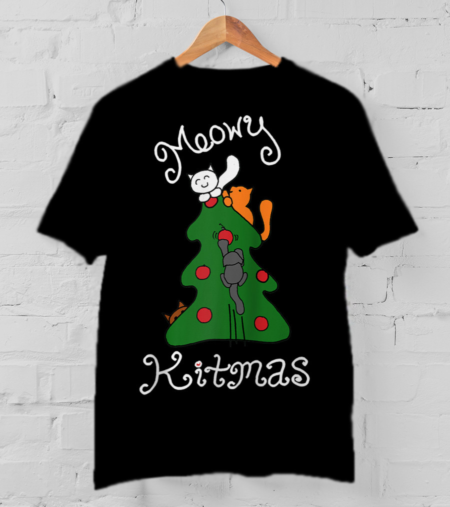 Meowy Kitmas Cats On Christmas Tree T-Shirt