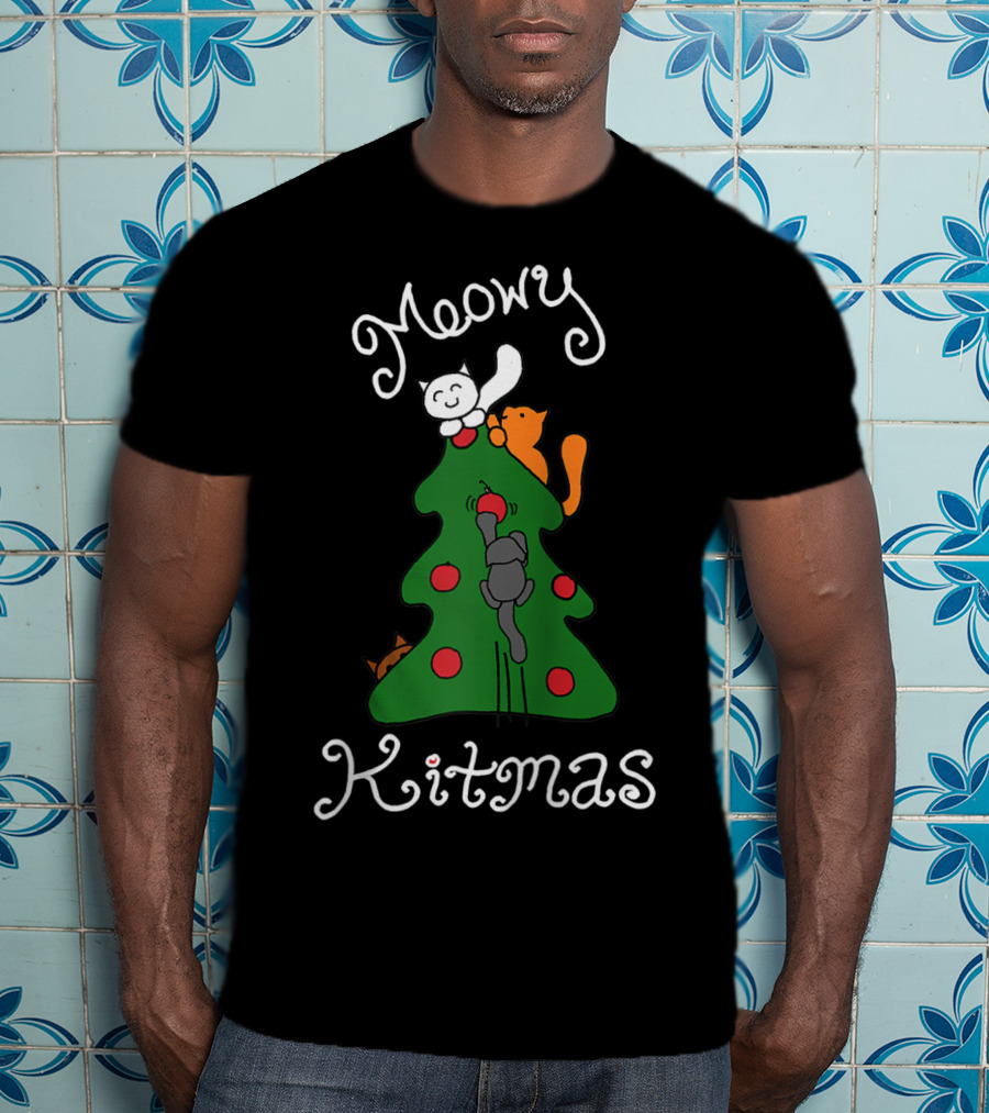 Meowy Kitmas Cats On Christmas Tree T-Shirt