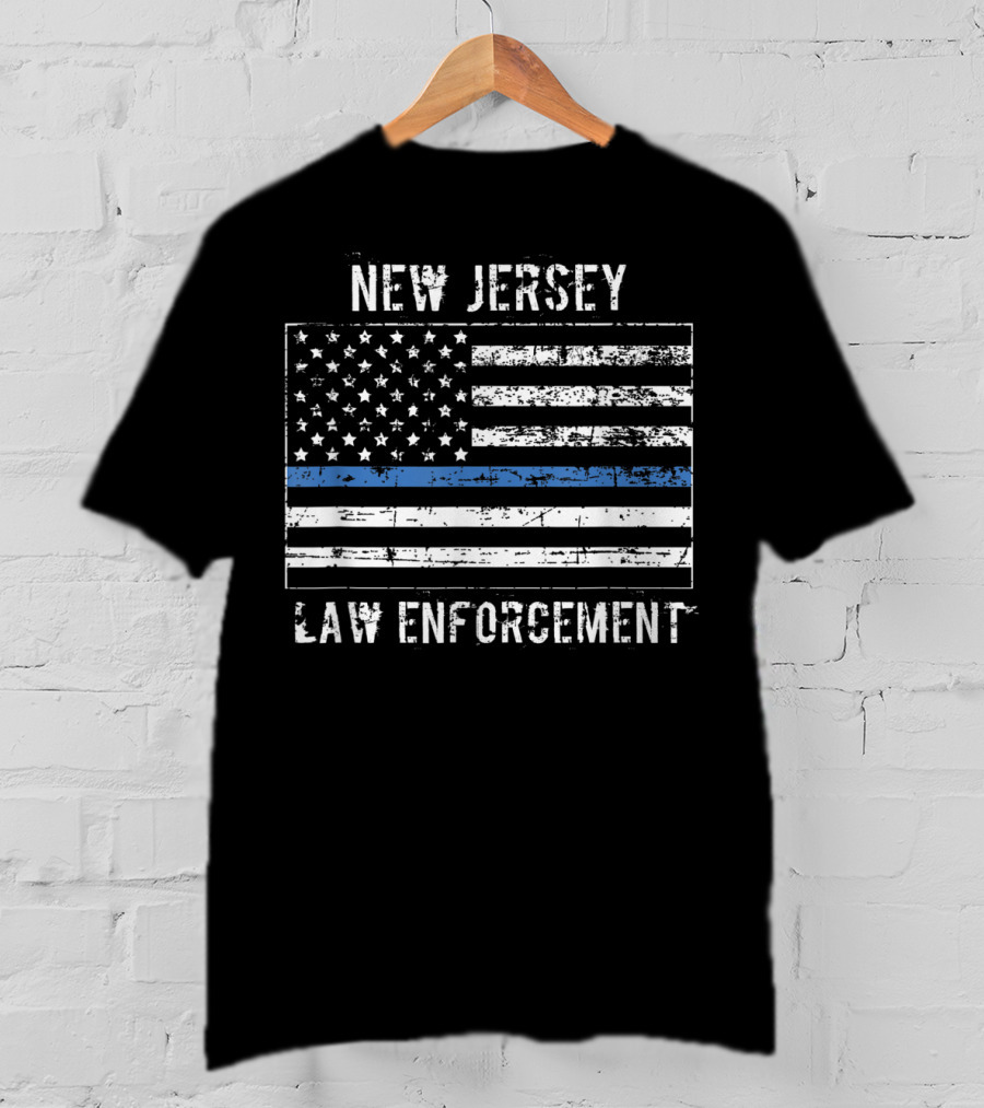 New Jersey Law Enforcement Thin Blue Line American Flag T-Shirt