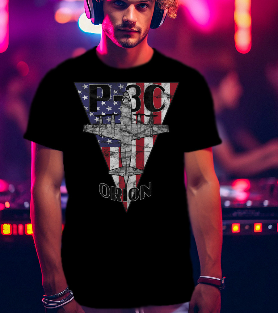 P-3C Orion American Flag Military Airplane T-Shirt