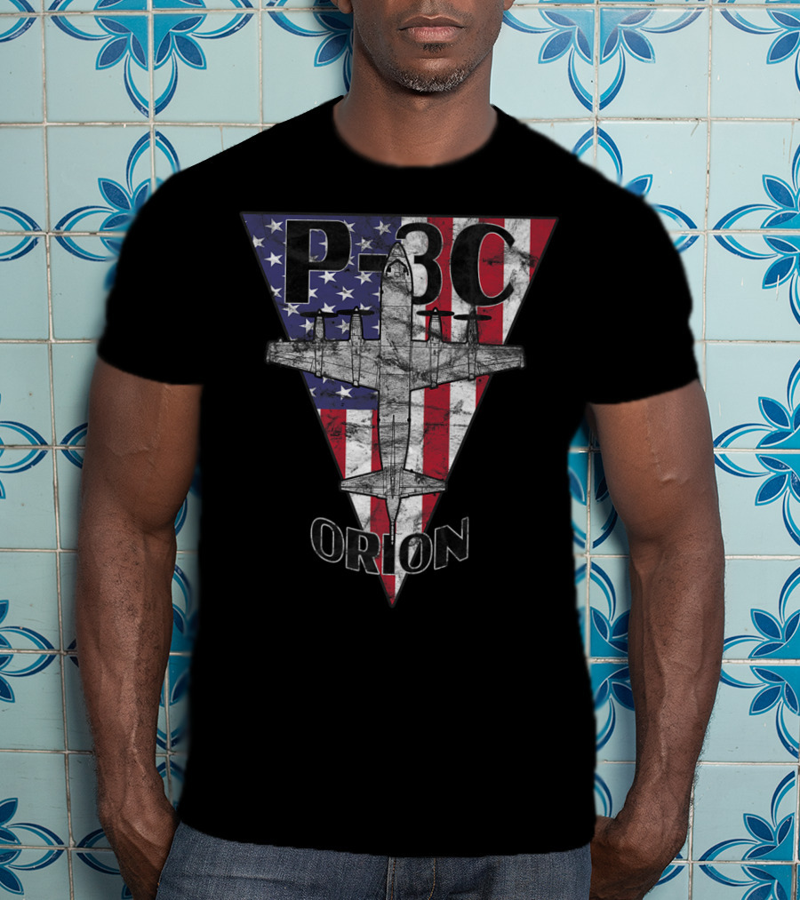 P-3C Orion American Flag Military Airplane T-Shirt