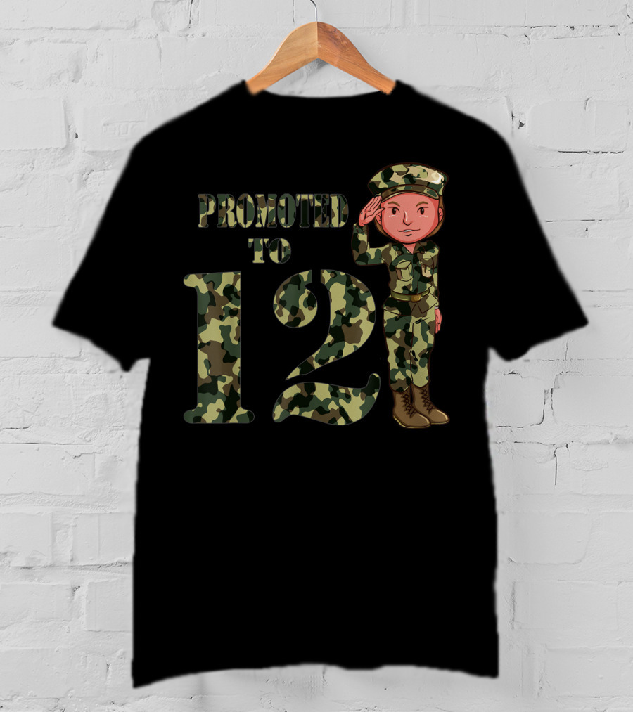 Promoted To 12 Camouflage Salute Birthday T-Shirt