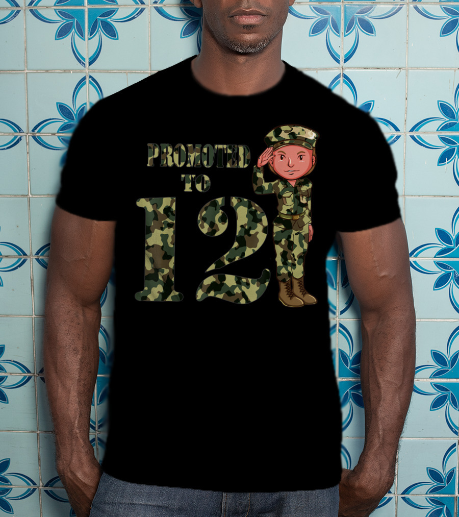 Promoted To 12 Camouflage Salute Birthday T-Shirt